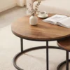 Rond Salontafelset, 2 delig, Industriële Bijzettafels Met Metalen Frame Voor Woonkamer En Slaapkamer, Bruin