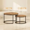 Rond Salontafelset, 2 delig, Industriële Bijzettafels Met Metalen Frame Voor Woonkamer En Slaapkamer, Bruin