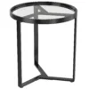 Ronde Bijzettafel Met Gehard Glazen Blad En Geometrisch Metalen Frame Voor Kleine Ruimtes, Zwart
