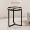 Ronde Bijzettafel Met Gehard Glazen Blad En Geometrisch Metalen Frame Voor Kleine Ruimtes, Zwart