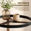 Ronde Bijzettafel Met Gehard Glazen Blad En Geometrisch Metalen Frame Voor Kleine Ruimtes, Zwart