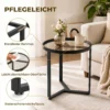Ronde Bijzettafel Met Gehard Glazen Blad En Geometrisch Metalen Frame Voor Kleine Ruimtes, Zwart