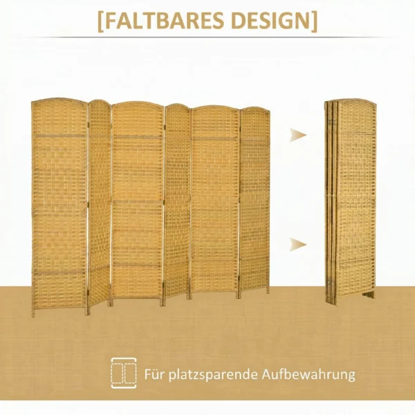 Ruimteverdeler, 6 delig Opvouwbare Scheidingswand, Gevlochten Patroon, Dennenhout, Natuurhout