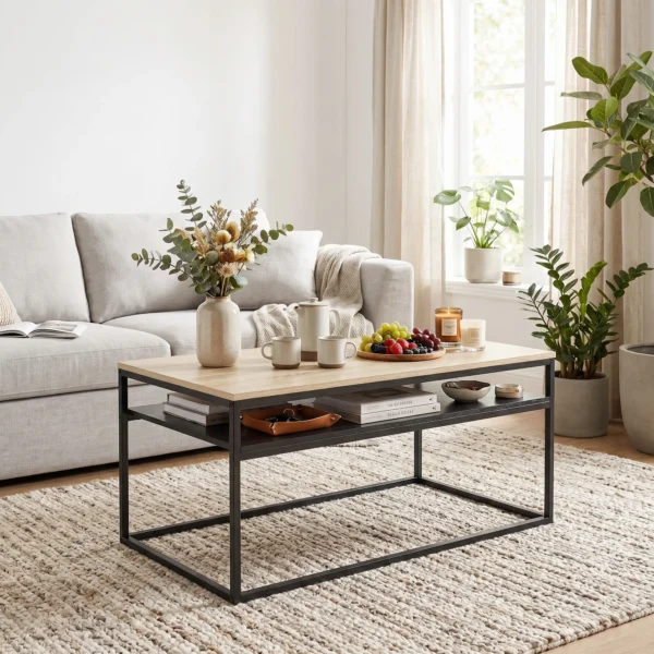 Salontafel Met Opbergruimte, Moderne Industriële Stijl, Woonkamertafel Voor Woonkamer, Slaapkamer, 100 X 59 X 47 Cm, Eik
