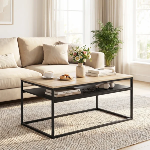 Salontafel Met Opbergruimte, Moderne Industriële Stijl, Woonkamertafel Voor Woonkamer, Slaapkamer, 100 X 59 X 47 Cm, Eik