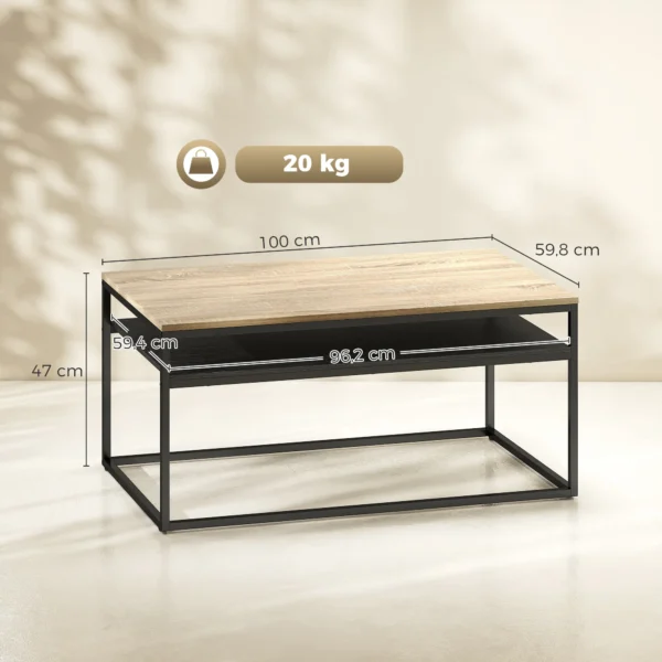 Salontafel Met Opbergruimte, Moderne Industriële Stijl, Woonkamertafel Voor Woonkamer, Slaapkamer, 100 X 59 X 47 Cm, Eik