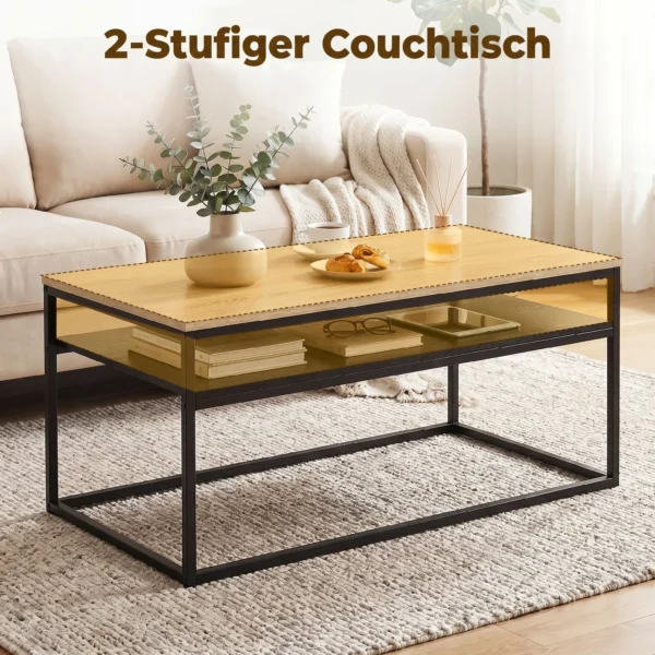 Salontafel Met Opbergruimte, Moderne Industriële Stijl, Woonkamertafel Voor Woonkamer, Slaapkamer, 100 X 59 X 47 Cm, Eik