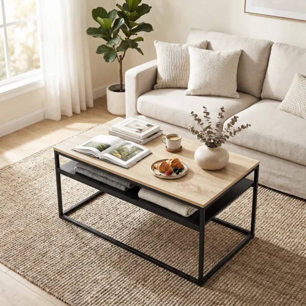 Salontafel Met Opbergruimte, Moderne Industriële Stijl, Woonkamertafel Voor Woonkamer, Slaapkamer, 100 X 59 X 47 Cm, Eik