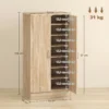 Schoenenkast Met 2 Deuren, 6 Verstelbare Planken, Soft close Scharnieren Voor 14 Paar Schoenen, Natuurhout