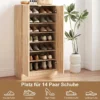 Schoenenkast Met 2 Deuren, 6 Verstelbare Planken, Soft close Scharnieren Voor 14 Paar Schoenen, Natuurhout