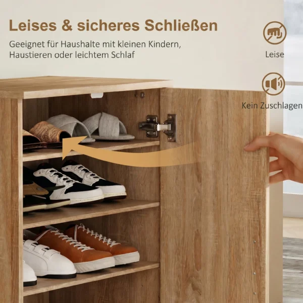 Schoenenkast Met 2 Deuren, 6 Verstelbare Planken, Soft close Scharnieren Voor 14 Paar Schoenen, Natuurhout