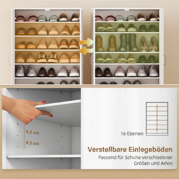 Schoenenkast Met 2 Deuren, 6 Verstelbare Planken, Soft close Scharnieren Voor 21 Paar, Wit