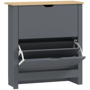 Schoenenkast Met 2 Klapvakken, Verstelbare Scheidingswand Voor 8 12 Paar Schoenen, 72 X 26 X 80 Cm, Donkergrijs