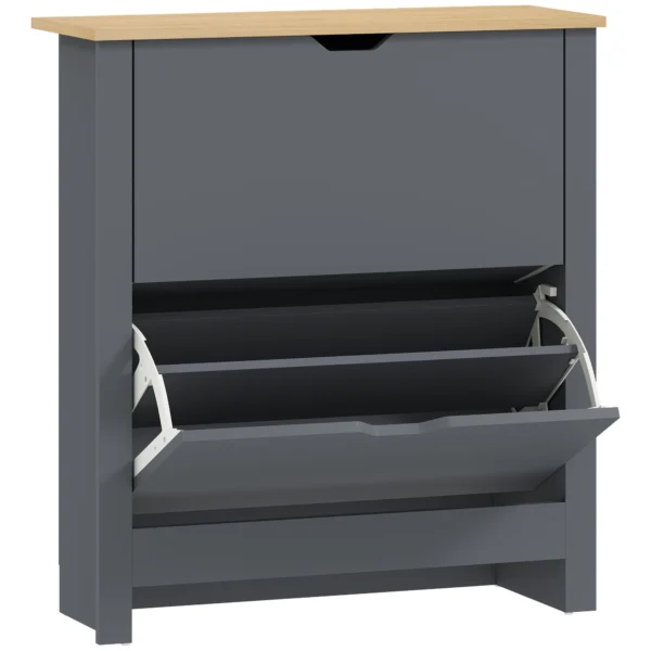 Schoenenkast Met 2 Klapvakken, Verstelbare Scheidingswand Voor 8 12 Paar Schoenen, 72 X 26 X 80 Cm, Donkergrijs