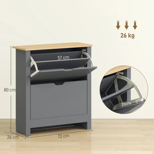 Schoenenkast Met 2 Klapvakken, Verstelbare Scheidingswand Voor 8 12 Paar Schoenen, 72 X 26 X 80 Cm, Donkergrijs
