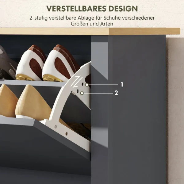 Schoenenkast Met 2 Klapvakken, Verstelbare Scheidingswand Voor 8 12 Paar Schoenen, 72 X 26 X 80 Cm, Donkergrijs
