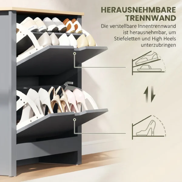 Schoenenkast Met 2 Klapvakken, Verstelbare Scheidingswand Voor 8 12 Paar Schoenen, 72 X 26 X 80 Cm, Donkergrijs