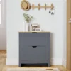 Schoenenkast Met 2 Klapvakken, Verstelbare Scheidingswand Voor 8 12 Paar Schoenen, 72 X 26 X 80 Cm, Donkergrijs