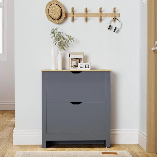 Schoenenkast Met 2 Klapvakken, Verstelbare Scheidingswand Voor 8 12 Paar Schoenen, 72 X 26 X 80 Cm, Donkergrijs