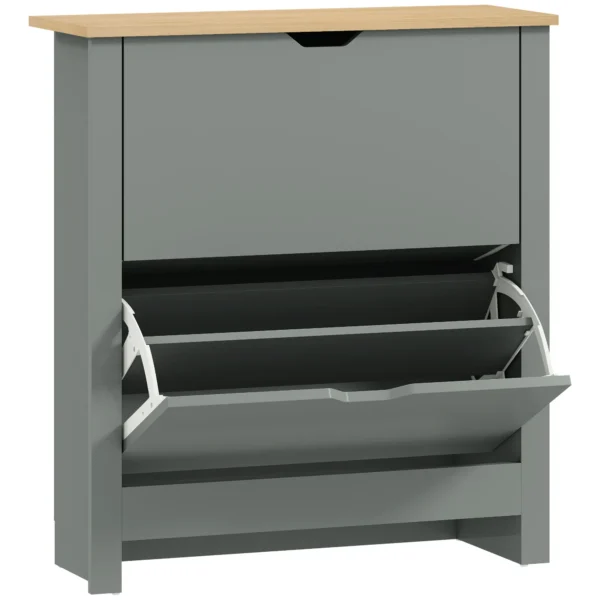 Schoenenkast Met 2 Klapvakken, Verstelbare Scheidingswand Voor 8 12 Paar Schoenen, 72 X 26 X 80 Cm, Lichtgrijs