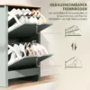 Schoenenkast Met 2 Klapvakken, Verstelbare Scheidingswand Voor 8 12 Paar Schoenen, 72 X 26 X 80 Cm, Lichtgrijs