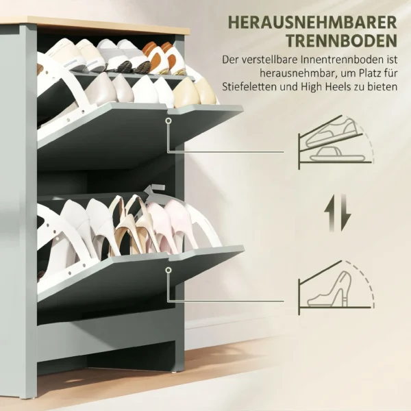 Schoenenkast Met 2 Klapvakken, Verstelbare Scheidingswand Voor 8 12 Paar Schoenen, 72 X 26 X 80 Cm, Lichtgrijs
