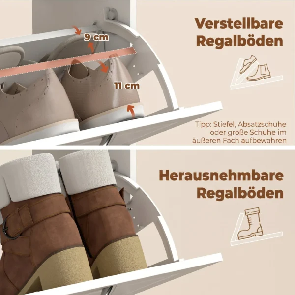 Schoenenkast Met 2 Kleppen, Smalle Schoenenkast Met Lade En Verstelbare Scheidingswanden, Voor 8 Paar Schoenen