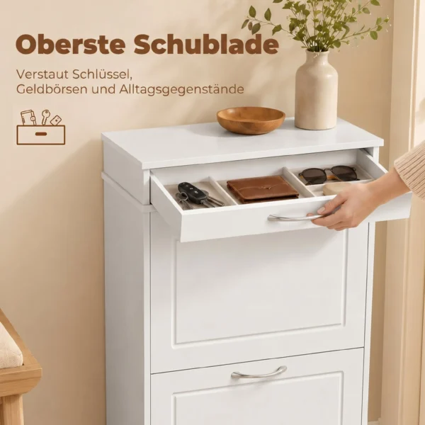 Schoenenkast Met 2 Kleppen, Smalle Schoenenkast Met Lade En Verstelbare Scheidingswanden, Voor 8 Paar Schoenen