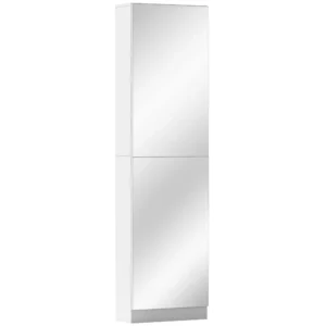 Schoenenkast Met Spiegel, 5 laags Smalle Schoenenkast Met Soft close Deuren, Voor 12 Paar, 50 X 20 X 180 Cm, Wit