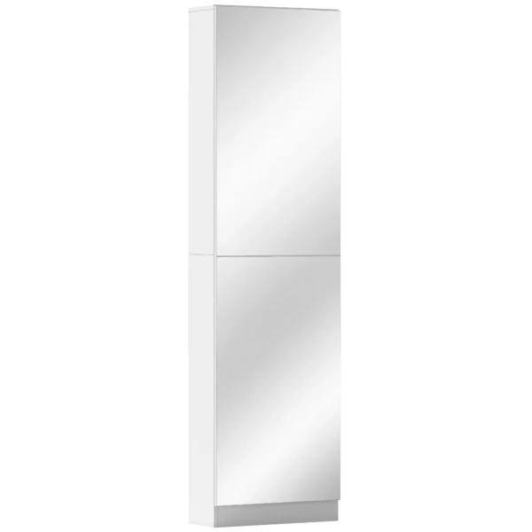 Schoenenkast Met Spiegel, 5 laags Smalle Schoenenkast Met Soft close Deuren, Voor 12 Paar, 50 X 20 X 180 Cm, Wit