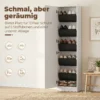 Schoenenkast Met Spiegel, 5 laags Smalle Schoenenkast Met Soft close Deuren, Voor 12 Paar, 50 X 20 X 180 Cm, Wit