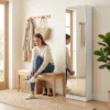 Schoenenkast Met Spiegel, 5 laags Smalle Schoenenkast Met Soft close Deuren, Voor 12 Paar, 50 X 20 X 180 Cm, Wit