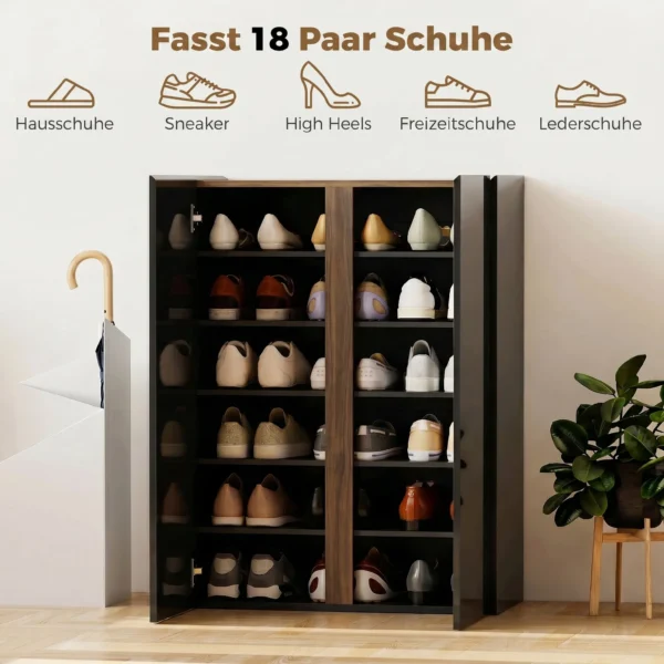 Schoenenkast Met Stille Veiligheidsopening, 6 Niveaus, Greeploos Ontwerp, Hoogglans Zwart