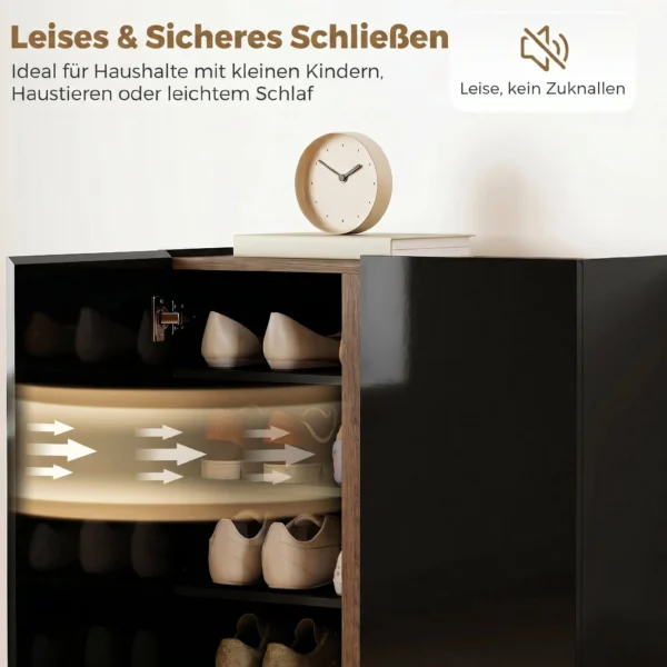 Schoenenkast Met Stille Veiligheidsopening, 6 Niveaus, Greeploos Ontwerp, Hoogglans Zwart