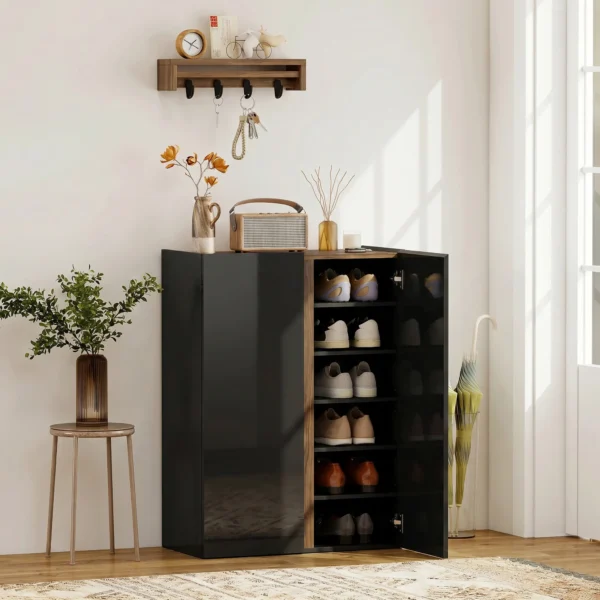 Schoenenkast Met Stille Veiligheidsopening, 6 Niveaus, Greeploos Ontwerp, Hoogglans Zwart