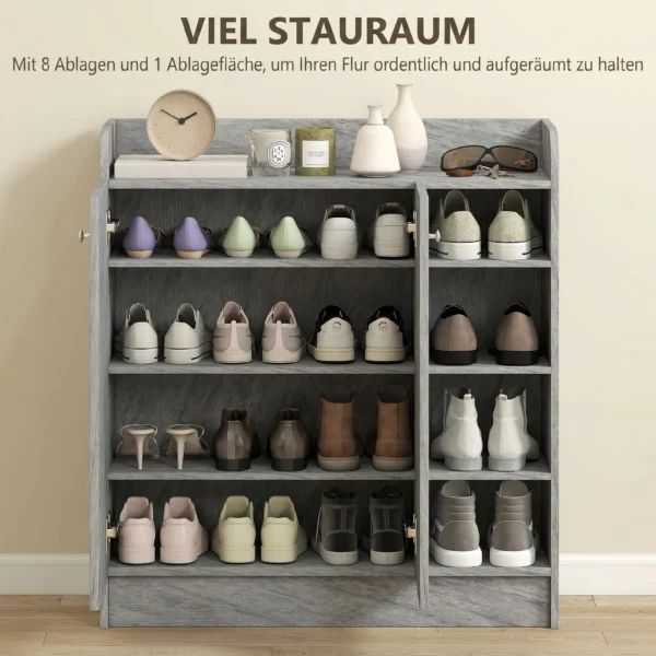 Schoenenkast, Ruimte Voor 12 Paar Schoenen, 2 Deuren En 4 Open Vakken, Voor Hal Of Entree, Grijs