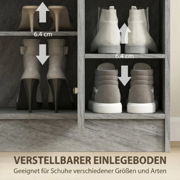 Schoenenkast, Ruimte Voor 12 Paar Schoenen, 2 Deuren En 4 Open Vakken, Voor Hal Of Entree, Grijs