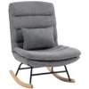 Schommelstoel Met Linnenlook, Lendenkussen, Hoge Rugleuning, Brede Zitting, Dubbele Bekleding, Lichtgrijs