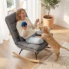 Schommelstoel Met Linnenlook, Lendenkussen, Hoge Rugleuning, Brede Zitting, Dubbele Bekleding, Lichtgrijs