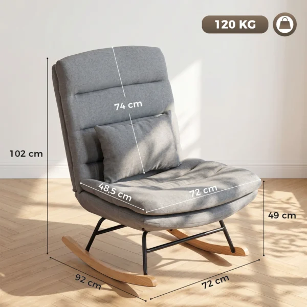 Schommelstoel Met Linnenlook, Lendenkussen, Hoge Rugleuning, Brede Zitting, Dubbele Bekleding, Lichtgrijs