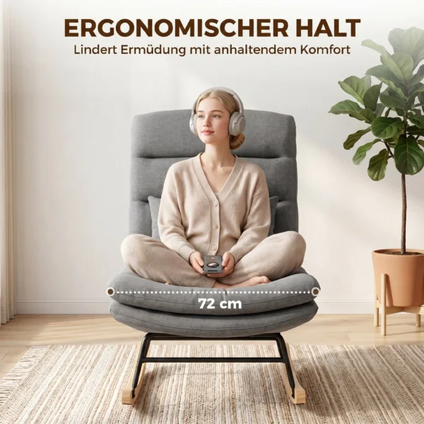 Schommelstoel Met Linnenlook, Lendenkussen, Hoge Rugleuning, Brede Zitting, Dubbele Bekleding, Lichtgrijs