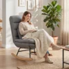 Schommelstoel Met Linnenlook, Lendenkussen, Hoge Rugleuning, Brede Zitting, Dubbele Bekleding, Lichtgrijs