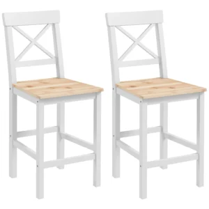 Set Van 2 Barkrukken Gemaakt Van Grenenhout Met Voetensteun, Rugleuning, Landhuisstijl Voor Keuken, Woonkamer, Natuur