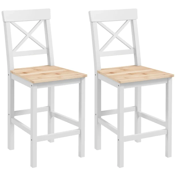 Set Van 2 Barkrukken Gemaakt Van Grenenhout Met Voetensteun, Rugleuning, Landhuisstijl Voor Keuken, Woonkamer, Natuur