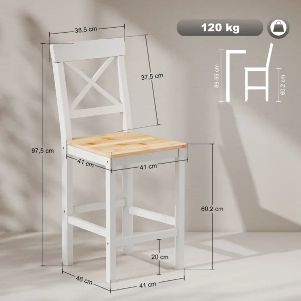 Set Van 2 Barkrukken Gemaakt Van Grenenhout Met Voetensteun, Rugleuning, Landhuisstijl Voor Keuken, Woonkamer, Natuur