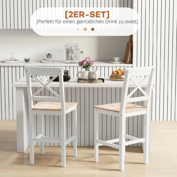 Set Van 2 Barkrukken Gemaakt Van Grenenhout Met Voetensteun, Rugleuning, Landhuisstijl Voor Keuken, Woonkamer, Natuur