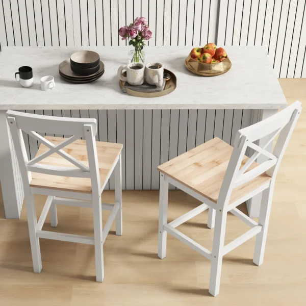 Set Van 2 Barkrukken Gemaakt Van Grenenhout Met Voetensteun, Rugleuning, Landhuisstijl Voor Keuken, Woonkamer, Natuur