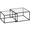 Set Van 2 Salontafels Met Gehard Glazen Blad En Metalen Frame, Voor Woonkamer Zwart