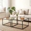 Set Van 2 Salontafels Met Gehard Glazen Blad En Metalen Frame, Voor Woonkamer Zwart