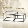 Set Van 2 Salontafels Met Gehard Glazen Blad En Metalen Frame, Voor Woonkamer Zwart